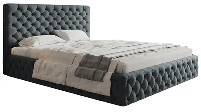 Obrázok produktu pre Čalúnená posteľ 180x200 Furis – úložný priestor, zamat, kovový rošt – dvojposteľ Chesterfield, tmavošedá