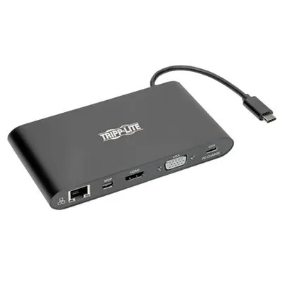 Produktbild von Tripp Lite USB 3.1 Gen 1 USB C Docking Station w/ USB-A, HDMI, VGA, mDP, Gigabit Ethernet, Mem Card, 3.5 mm & USB-C Charge 4K @ 30Hz, USB-C, USB Type C, USB Type-C - Dockingstation - USB-C - VGA, HDMI, Mini DP - 1GbE