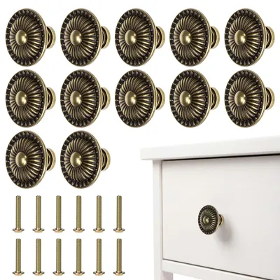 Productafbeelding van 12 kastknopen, 32 mm, antiek brons, voor meubels en lades