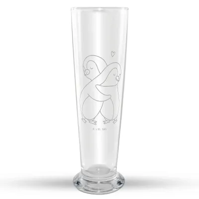 Produktbild von Mr. & Mrs. Panda Bierglas Pinguine Kuscheln - Transparent - Geschenk, Weizenbier Glas, für Freundin, Hochzeitstag, Weißbierglas, Bier, Weizen, Liebesbeweis, Valentinstag
