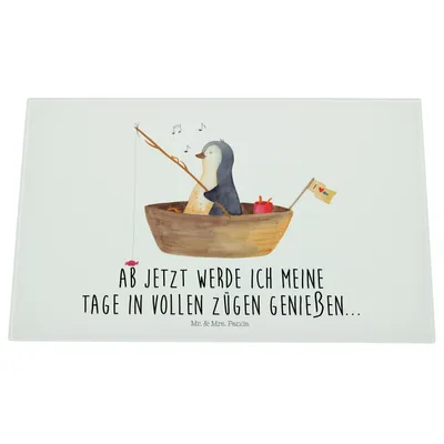 Produktbild von Mr. & Mrs. Panda Schneidebrett Aus Glas Pinguin Angelboot - Weiß - Geschenk, Boot, Scheidung, Schneideplatte, schneidbrett, Optimistisch, Schneidplatte, Hackbrett, Angeln