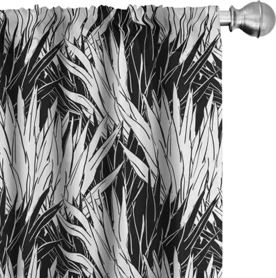 Image de ABAKUHAUS Rideaux tropicaux, voilages, motif répétitif monochrome simpliste, feuilles de palmier estivales, illustration esquissée, 2 pièces 75 x 245 cm, gris anthracite