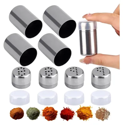 Produktbild von 4 Stück Mini Salzstreuer, 5ml Kleine Salzstreuer, Edelstahl Salz und Pfefferstreuer Mit Deckel, Gewürzstreuer mit Löchern für Unterwegs, Camping, Bento Box, Outdoor-Grill und Home Spice