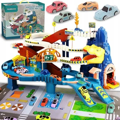 Produktbild von ProNice Dinosaurier Autorennbahn XXL mit Aufzug und Tunnel