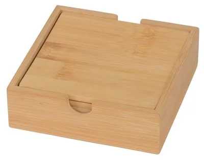 Produktbild von Bambus Holz Glasuntersetzer - 4x Stuck - quadratisch - 10 cm
