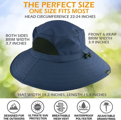 Produktbild von Sonnenhut mit breiter Krempe, UV-Schutz Kappe, Uni Fischerhut, leicht, faltbar, für Wandern, Angeln, Garten & Reise, Atmungsaktiv (Navy blau)