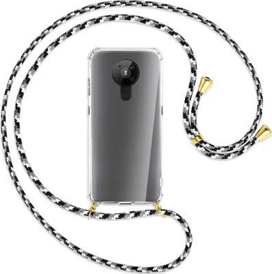 Produktbild von Handykette Backcover-Schutzhülle mit Band (Metall goldfarben) für Nokia 5.3 - schwarz/grau/weiß