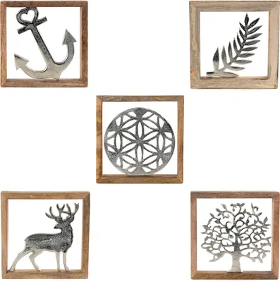 Produktbild von METALL WANDBILD | 20 cm, Metall, Mangoholz | Wanddeko