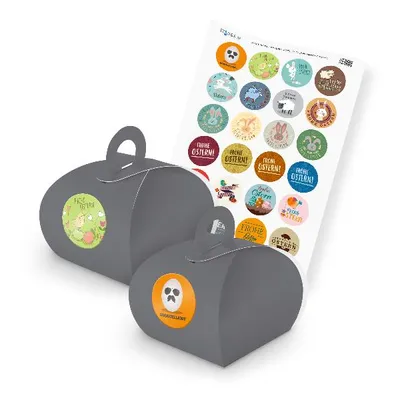 Produktbild von itenga SET Ostern Mix (Motiv 58) 24x Geschenkschachtel mit Griff grau + Stickerb