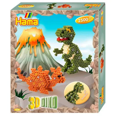 Image de Kit de perles à repasser Hama Midi - Dino 3D, 2 500 pièces