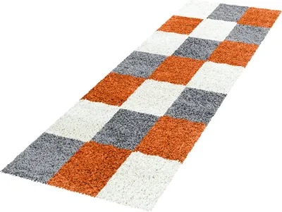 Produktbild von Teppich Läufer Wohnzimmer Terrakotta 80x250 Kariertes Design