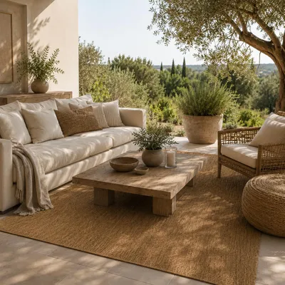 Produktbild von In- & Outdoor Flachgewebe Teppich Porto Natur Meliert, Größe:300x300 cm