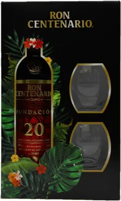 Produktbild von Ron Centenario Fundación, 20 Aniversario Rum im Geschenkset mit 2 Gläsern, alc. 40 Vol.-%- 0,7 l