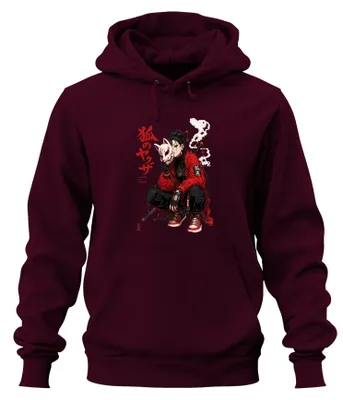 Produktbild von Kitsune no Yakuza Anime Girl Katana Japan Y2K Manga Style Hoodie Kapuzenpullover, Burgundy, XXL