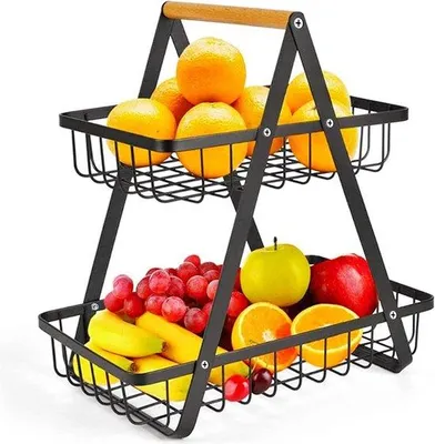 Produktbild von Metallische 2-Ebenen Obstregal für Gemüse und Snacks - Abnehmbare Obstschale - Obstschleuder für Küchenlagerung