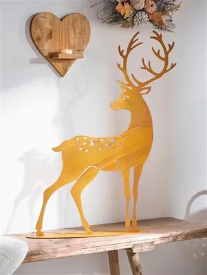 Produktbild von große Dekofigur "Hirsch" aus Metall in Rost Optik für Drinnen + Draußen, Gartendeko, Rostfigur, Gartenfigur