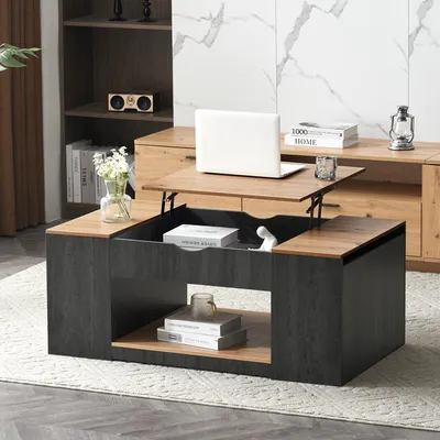 Produktbild von Moderner Couchtisch, Couchtisch mit Liftfunktion, graues Gestell, stilvolles Design, Stauraum unter der Tischplatte