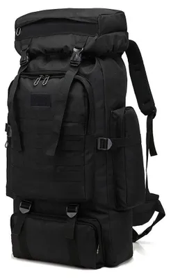 Image de Sac à dos de randonnée - Imperméable - 80 litres - Camouflage - Noir, kaki