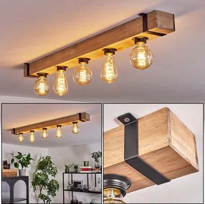Produktbild von Bollengo moderne Deckenlampe aus Metall/Holz in Schwarz/Natur