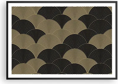 Produktbild von Gerahmtes Poster - Schwarzer Rahmen - Schwarz und Gold Kreise Grafiken - 100x70 cm - Wand Bild - Wanddeko - Wandbilder - Kunstposter - Wandposter - Bilderrahmen - Bilder - P2BAA100x70-4880
