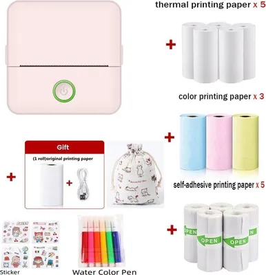 Obrázok produktu pre ZELURXX Mini tlačiareň, termotlačiareň na fotografie, malá, prenosná tlačiareň na fotografie, bezdrôtová tlačiareň, termopapier, štítky, sada nálepiek, darček, ružová