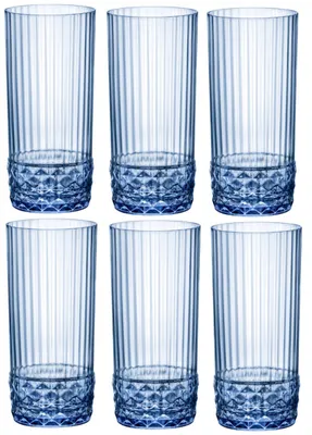 Produktbild von Bormioli Rocco 093923 Set mit 6 America'20 Cooler-Gläsern, blaues gehärtetes Glas, 48 cl, 480 Milliliter, Saphirblau