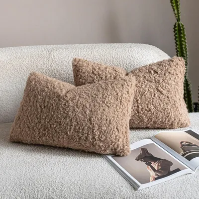 Immagine prodotto di Copridivano decorativi in morbida lana teddy, ecopelliccia, set da 2, 30x50 cm, color kaki
