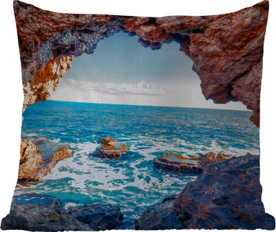 Produktbild von MuchoWow® Outdoor Kissen - Höhle - Meer - Felsen - Natur - 50x50 cm - Wetterfest - Lounge Kissen - Komfortabel - Kissen mit Bild