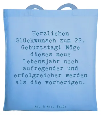 Produktbild von Mr. & Mrs. Panda Tote Bag Spruch 22. Geburtstag - Sky Blue - Geschenk, Laptoptasche, Party, Shopping Tasche, Geburtstagsgeschenk, Meilenstein, Erfolge, Tragetasche