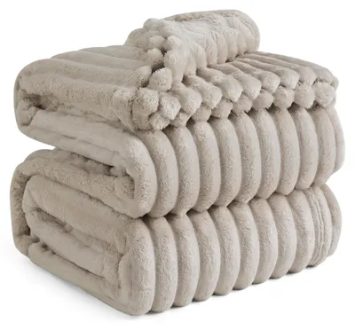 Obrázek produktu pro Pohodlná deka – Měkká a teplá – Velikost XXL – Béžová – Hrubá, žebrovaná deka – Ideální pro odpočinek na pohovce – 240 x 220 cm