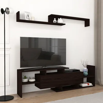 Obrázok produktu pre TV skrinka "Liksefte" s nástennou policou TV skrinka 154 x 28 x 42 cm s úložným priestorom čierna