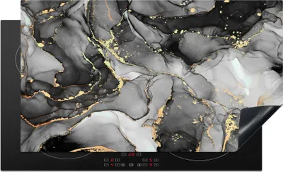 Produktbild von KitchenYeah© Herdabdeckplatte Marmor - Schwarz - Gold - Grau , 90x52cm, Küche Deko, Glaskeramikkochfeld Herdabdeckung, Abdeckplatte fùr Kochfeld