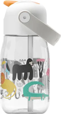 Imagen del producto de ZOKU - Botella para niños con pajita, transparente, diseño Safari, modelo ZK 201-502, número de artículo 815706024003