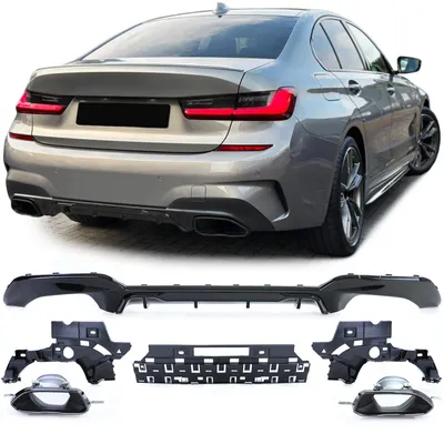 Für BMW 3er G20 G21 Heckdiffusor Stoßstange Schwarz Glanz 340 Optik + Endrohre in der Farbe Schwarz von Carparts-Online GmbH