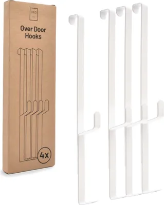 Produktbild von D&D Living Türhaken zum Einhängen bis 16 mm, 4x Doppel Haken für Türgarderobe, Kleiderhaken, weiß