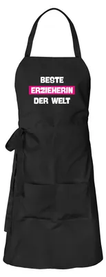 Produktbild von Huuraa Schürze Beste Erzieherin der Welt Schwarz mit Taschen Baumwolle Kochschürze Geschenkidee