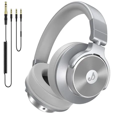 Produktbild von Over Ear Kopfhörer mit Kabel 50mm Treiber DJ Kopfhörer Professionell Studio Kopfhörer Klinke Share-Port DJ Headphones für Studio Podcast Monitoring Silber