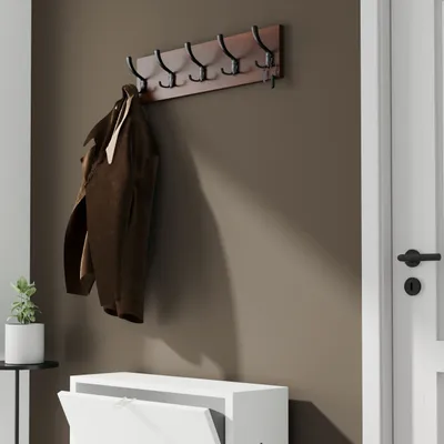 Obrázek produktu pro AKKE Walnuss šatní tyč horizontální SCHWARZE háčky ŠxV: 70x15 cm