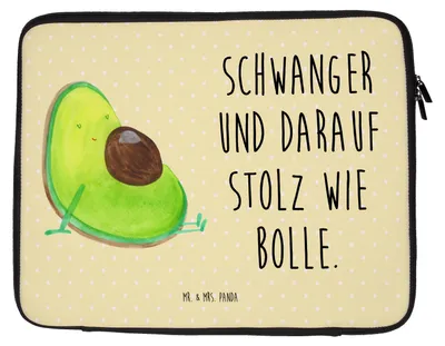 Produktbild von Mr. & Mrs. Panda Laptop Sleeve Avocado Schwangerschaft 27 x 36 cm - Gelb Pastell - Geschenk, Schwanger, Baby, Hülle, Geburt, Tasche, Laptoptasche, Laptophülle, Wunder