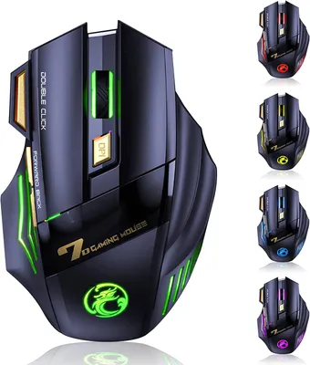 Produktbild von Welikera Gaming Maus, Drahtlos 2.4G Funk, 7 Tasten, 3 einstellbare DPI, Ergonomisch, Leise Klicks, Wiederaufladbar, 800 mAh Lithium Akku, für Windows, Mac, Linux
