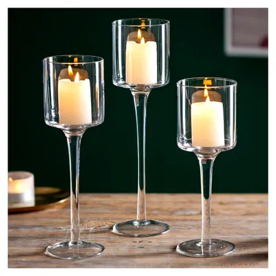 Produktbild von 3 Stück Teelichthalter aus Glas - Elegante Kerzenständer für Stumpenkerzen und Tischdekoration