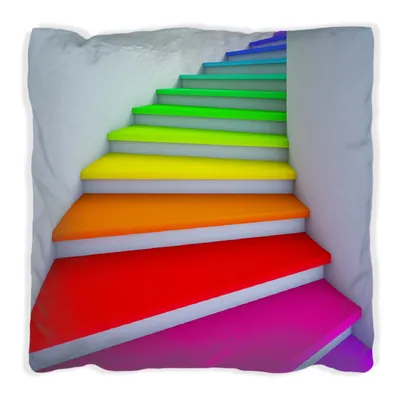 Produktbild von Wallario Premium Kissen, weiche Oberfläche, mit Motiv Bunte Treppe, Größe: 30 x 30 cm, mit weißer Rückseite