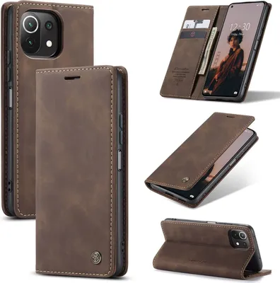 Produktbild von König Design Hülle kompatibel mit Xiaomi Mi 11 Lite Kunstleder Handyhülle - Handy Case Braun