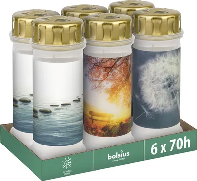 Imagen del producto de Conjunto de 6 velas decorativas Bolsius, color blanco con motivos