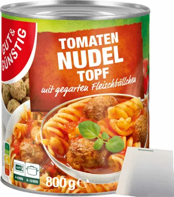 Produktbild von Gut & Günstig Tomaten Nudeltopf mit Fleischbällchen (800g Dose) + usy Block