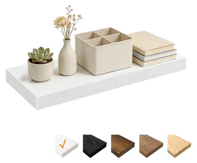 Produktbild von Weißes Wandregal, 60 x 23,5 x 3,8 cm, Holzregal mit unsichtbaren Halterungen, schwebendes Regal für Schlafzimmer, Wohnzimmer, Badezimmer, Küche, Waschküche, Büro