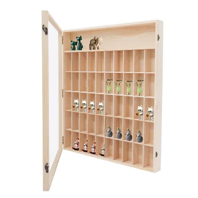 Obrázek produktu pro Vitrína, dřevěná vitrína, vitrínová skříňka, úložná skříňka s 50 přihrádkami, vitrína na minifigurky a akční figurky,