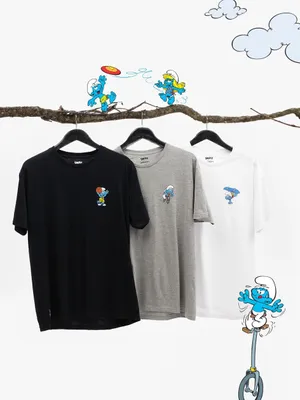 Produktbild von 3er-Set Herren-T-Shirts Schwarz / Weiß / Grau Schlümpfe Sport L