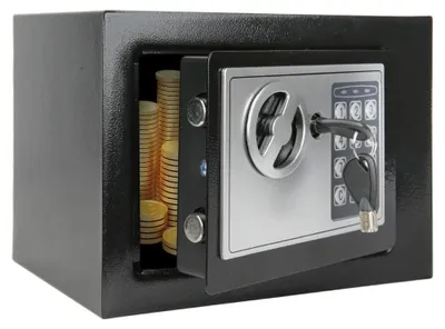 Image de Coffre-fort électronique compact de 4,6 litres - Clavier numérique + 2 clés - Pour l'argent et les documents - Coffre-fort de sécurité portable - Noir