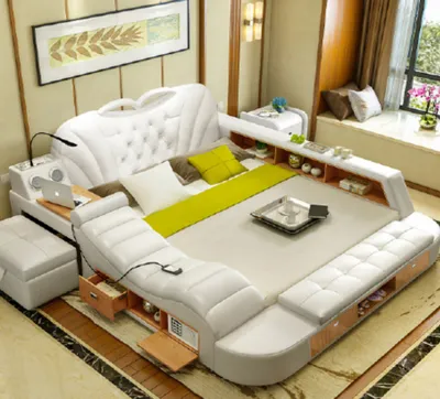 Obrázek produktu pro Doppel Luxus Design Leder Bett Polster Betten Moderne Hotel Multifunktion Liege